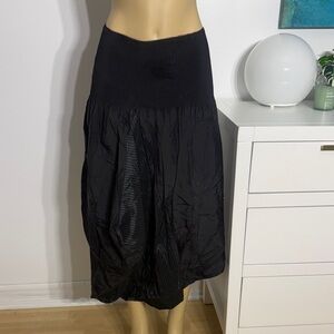 Women's Black Midi Skirt with Smocked Waist